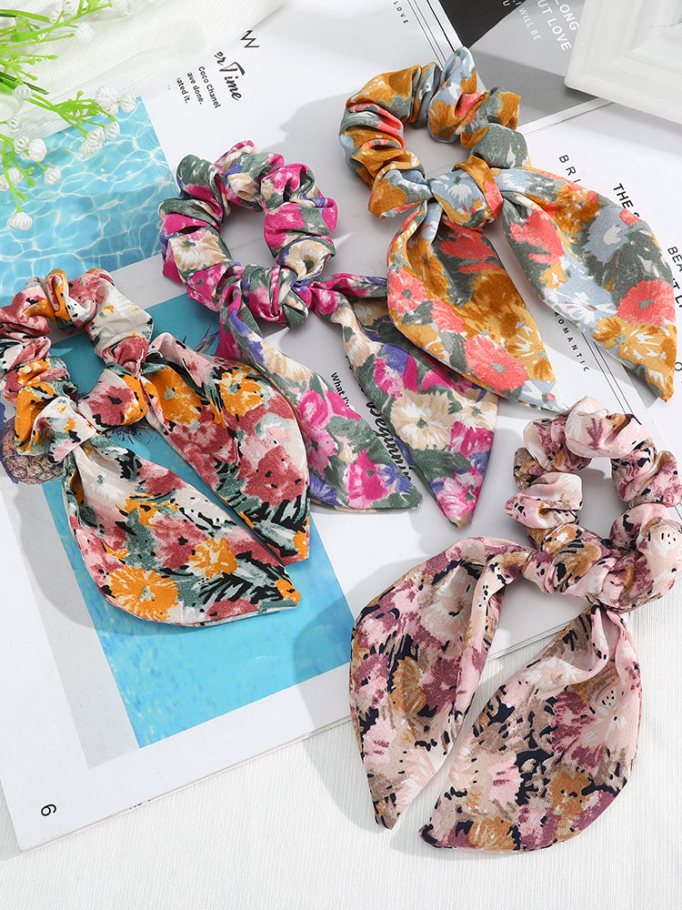 Elastic Flower Print Bow Scrunchies｜Awaytr®