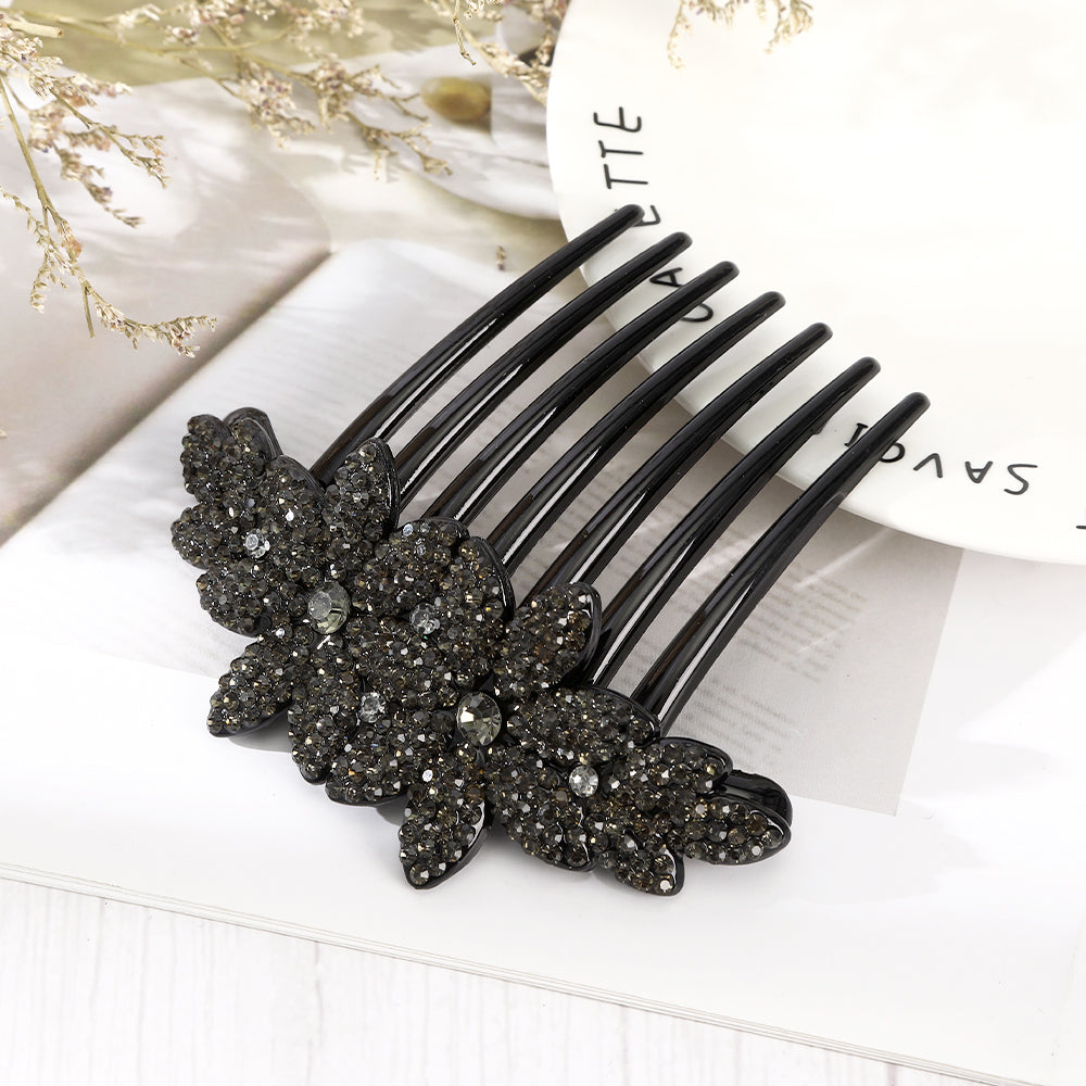 【Awaytr】 CB1351 10.5cm Rhinestone Flower Comb