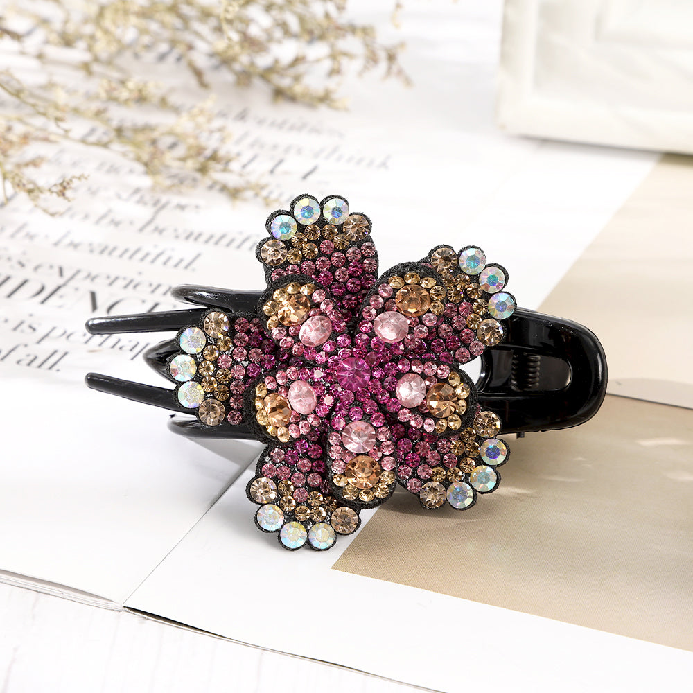 【Awaytr】CB1353 9cm Rhinestone Flower Tri-Tooth Hair Clip