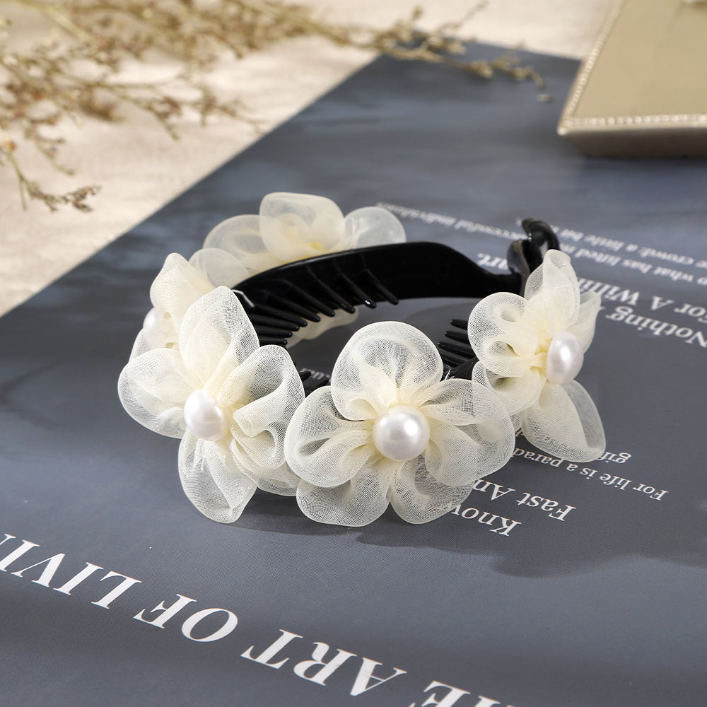 【Awaytr】CB1271  8.5cm Mesh Flower Pearl Hair Clip