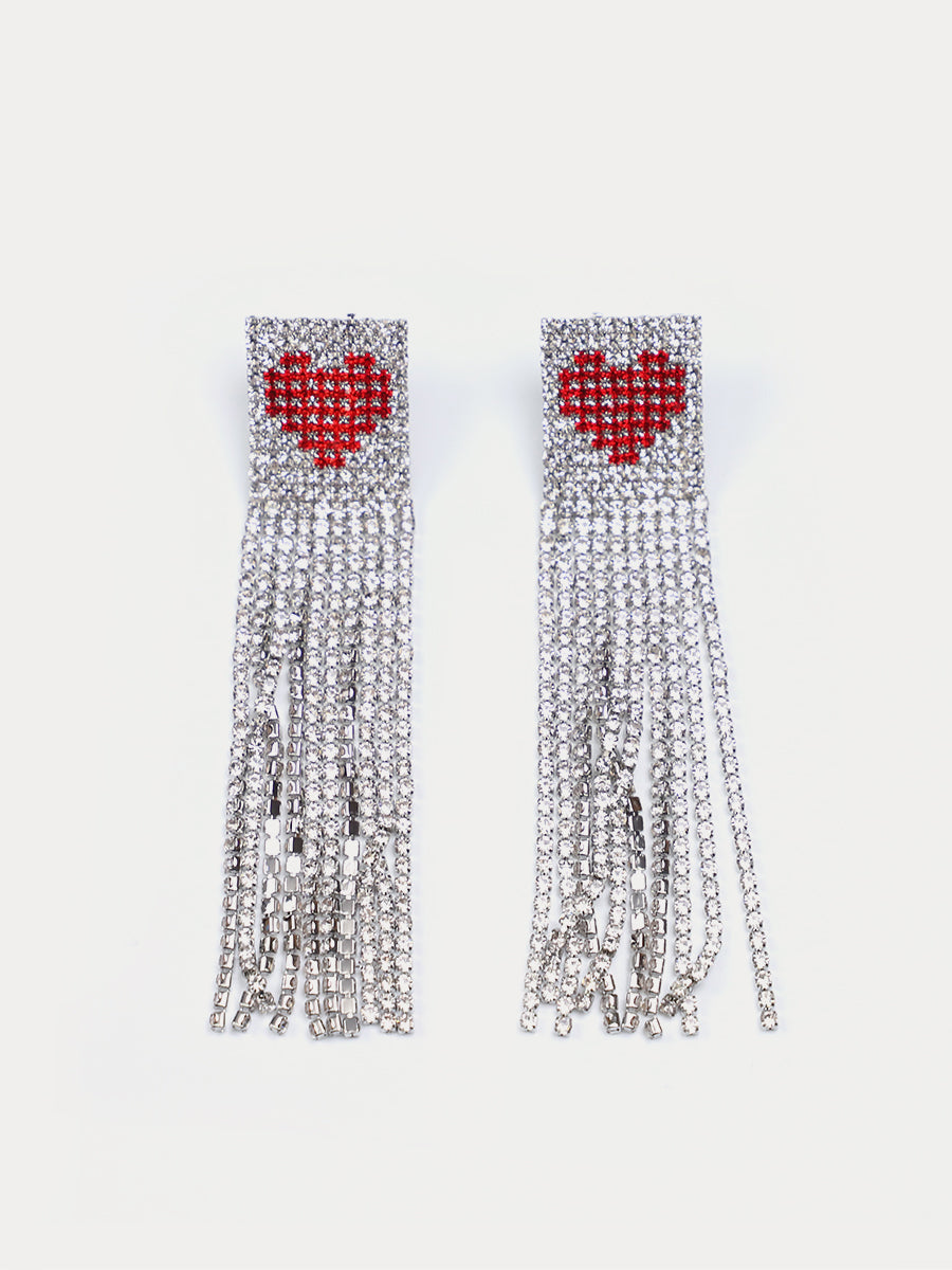 Full Diamond Heart-shaped Long Tassel Earrings｜Awaytr®