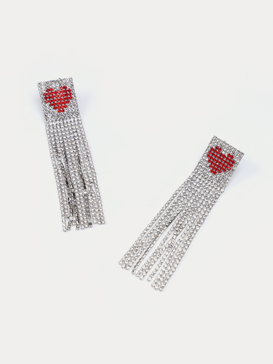 Full Diamond Heart-shaped Long Tassel Earrings｜Awaytr®