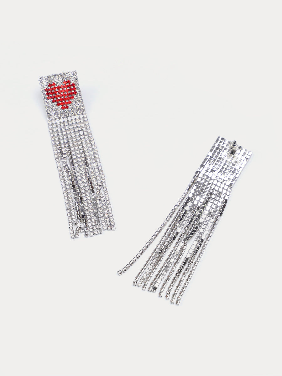 Full Diamond Heart-shaped Long Tassel Earrings｜Awaytr®