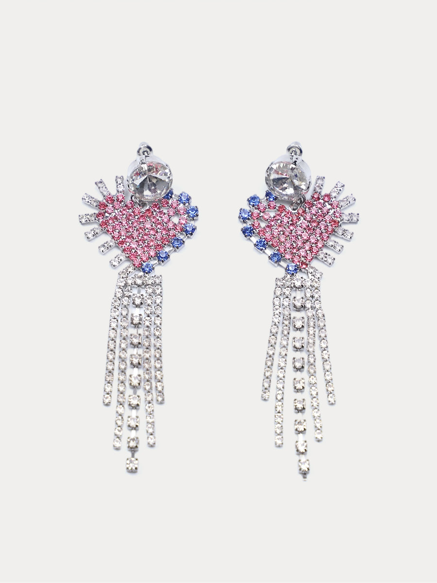 Pink Heart Tassel Sparkling Diamond Earrings｜Awaytr®