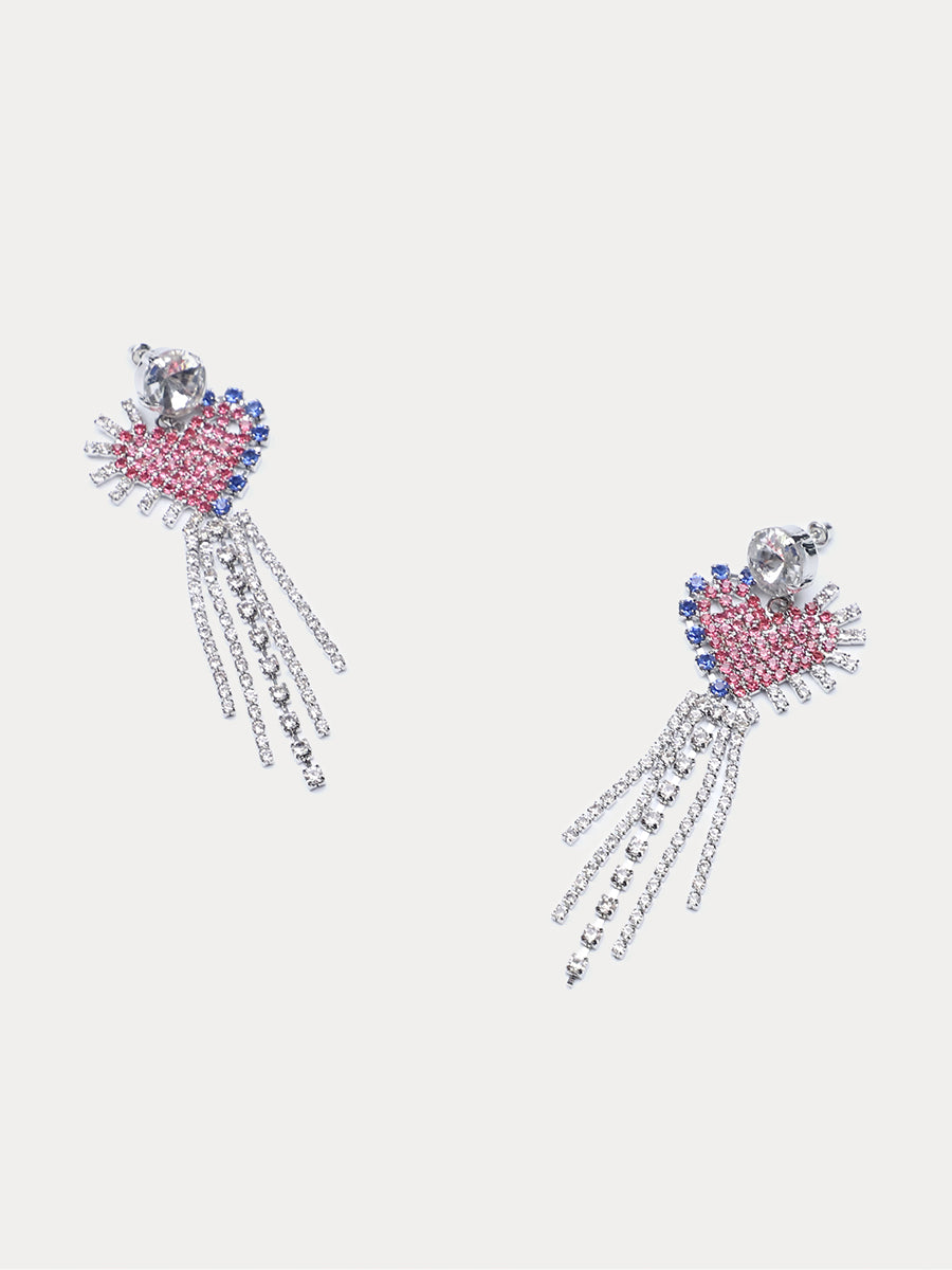 Pink Heart Tassel Sparkling Diamond Earrings｜Awaytr®