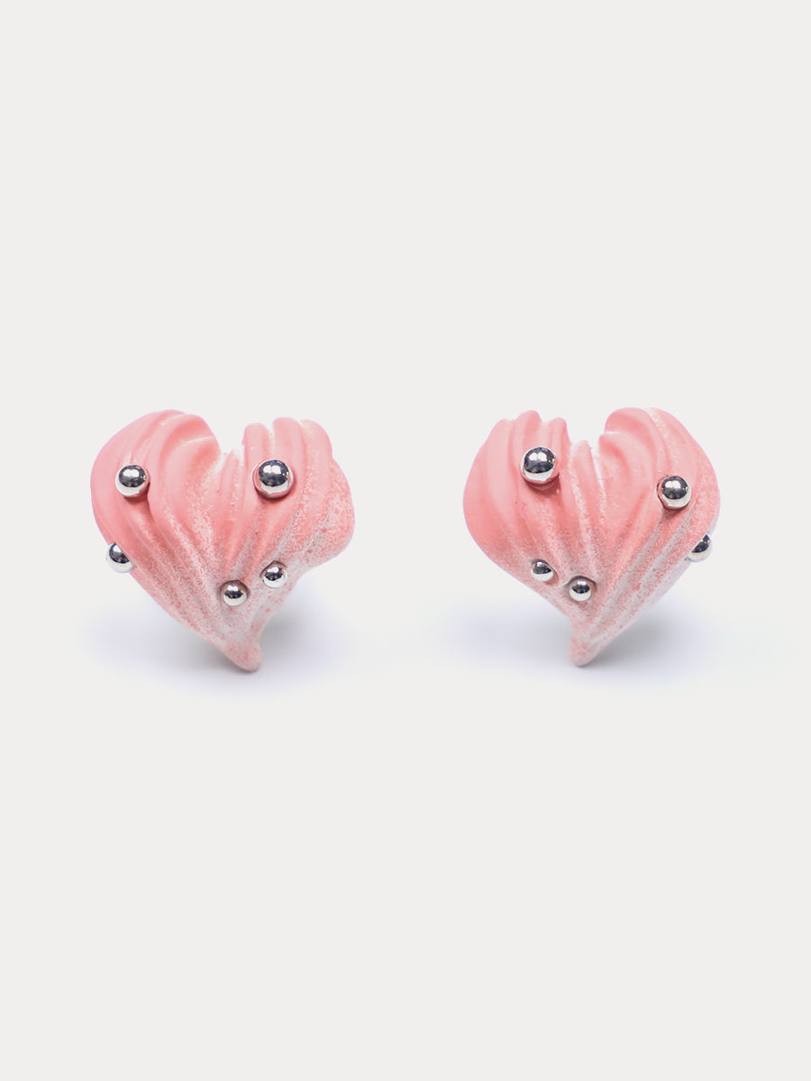 Pink Heart-shaped Cream Earrings｜Awaytr®