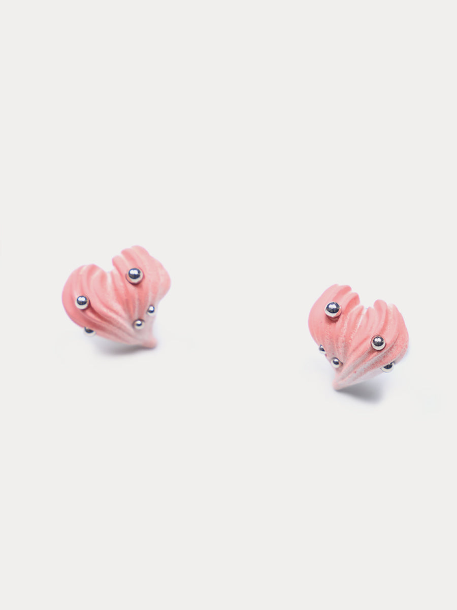 Pink Heart-shaped Cream Earrings｜Awaytr®