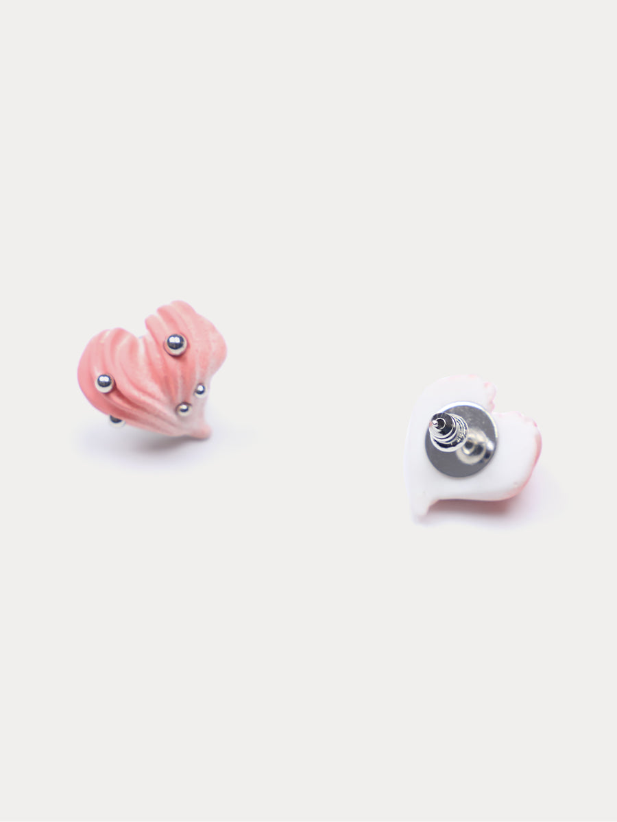 Pink Heart-shaped Cream Earrings｜Awaytr®