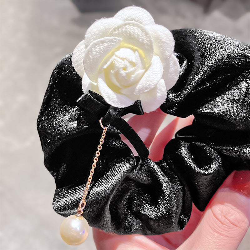 【Awaytr】CB1780 Rose Flower Pearl Large hair scrunchie