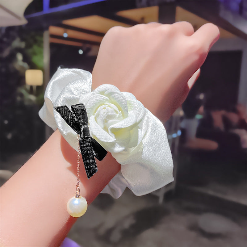 【Awaytr】CB1780 Rose Flower Pearl Large hair scrunchie