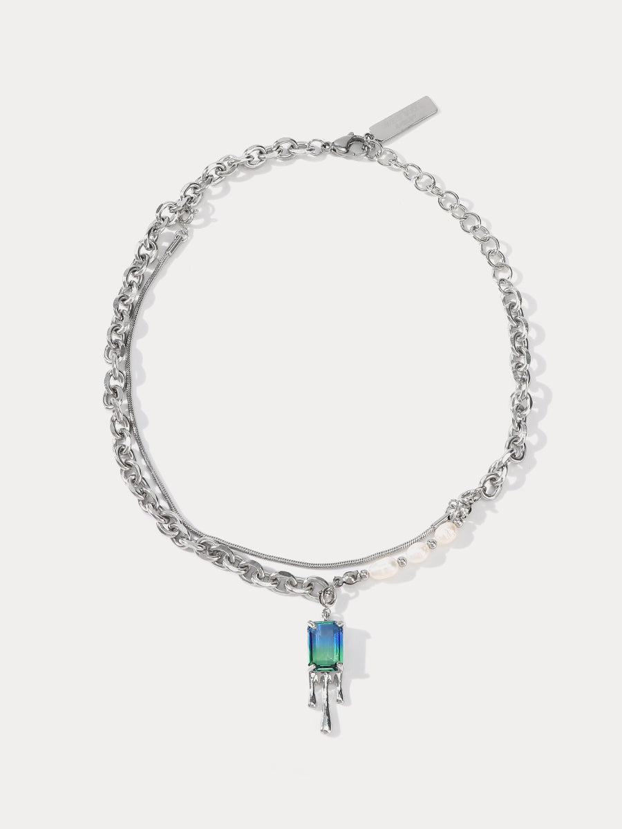 Fluid Blue-Green Stitching Necklace｜Awaytr®