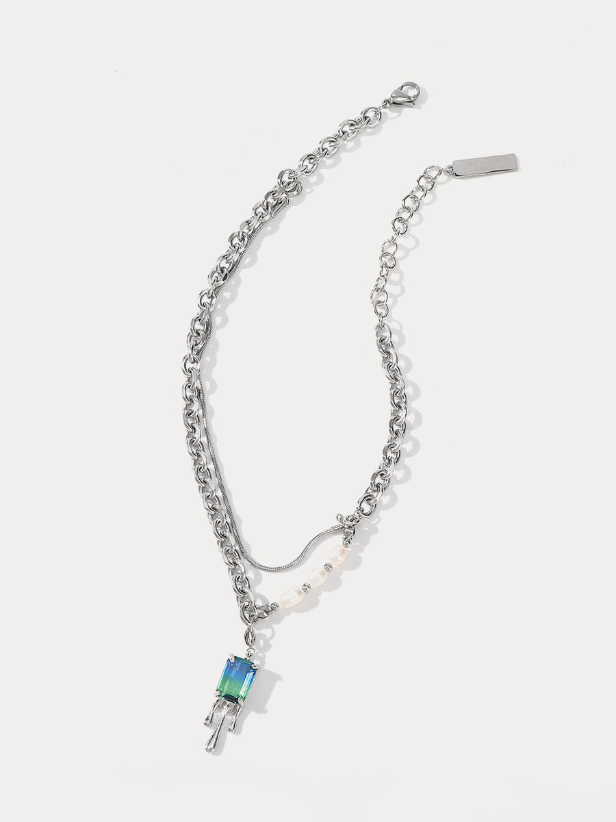 Fluid Blue-Green Stitching Necklace｜Awaytr®