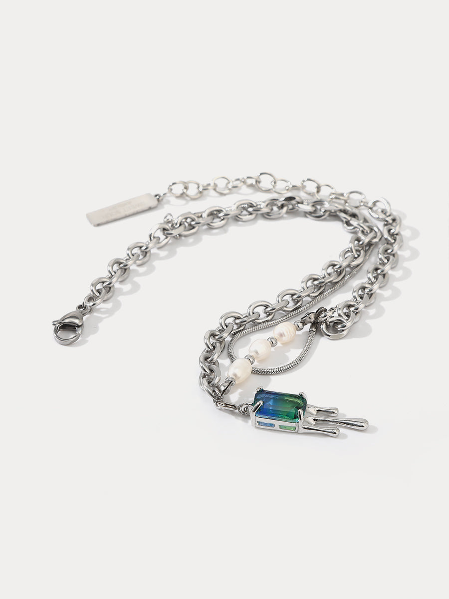 Fluid Blue-Green Stitching Necklace｜Awaytr®