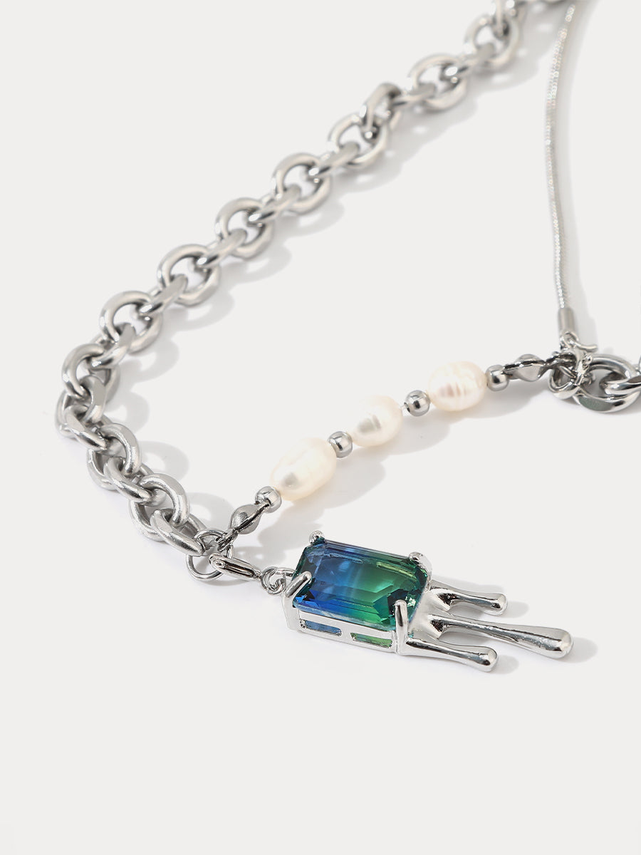 Fluid Blue-Green Stitching Necklace｜Awaytr®