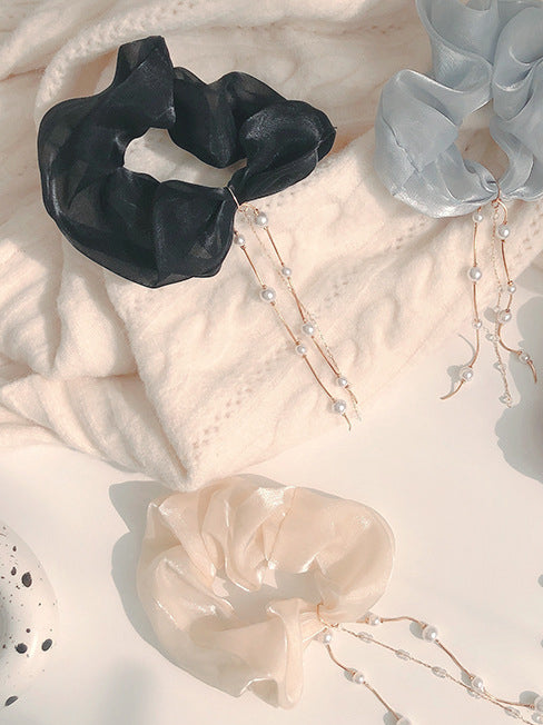 Satin Scrunchies with Pearl Pendant Ribbons｜Awaytr®