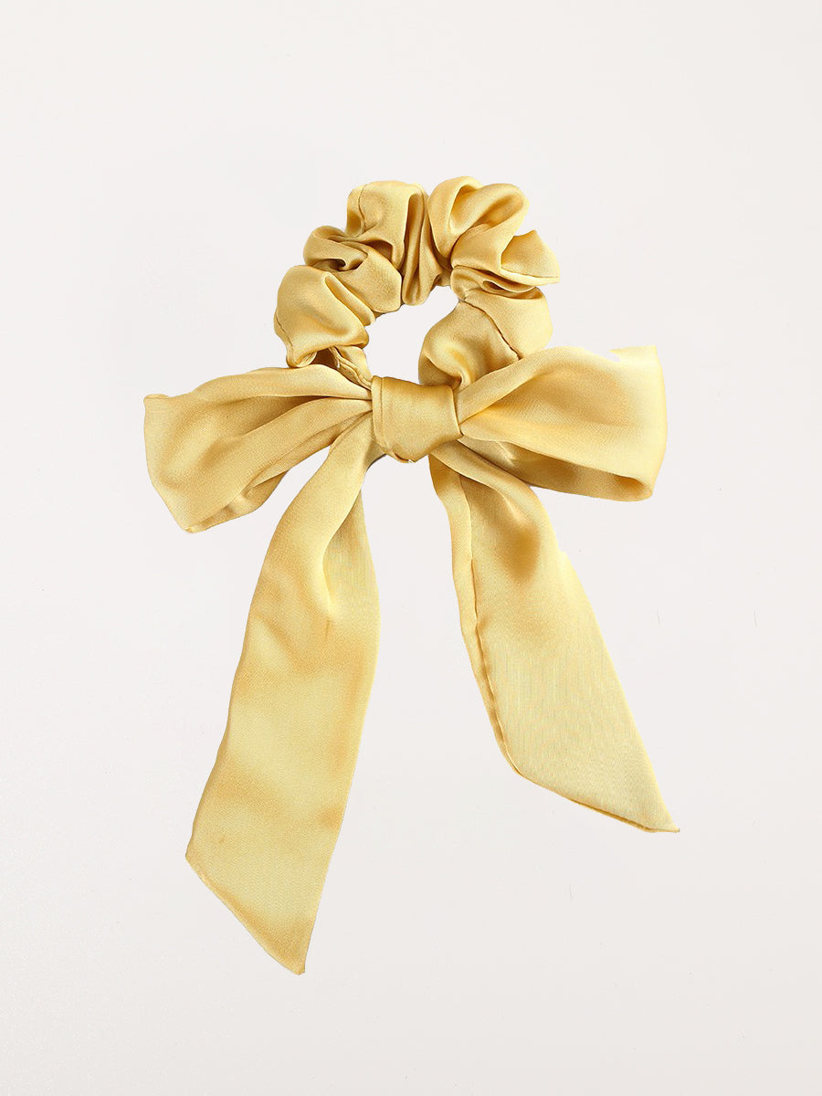 Solid Bow Satin Long Ribbon Scrunchies｜Awaytr®