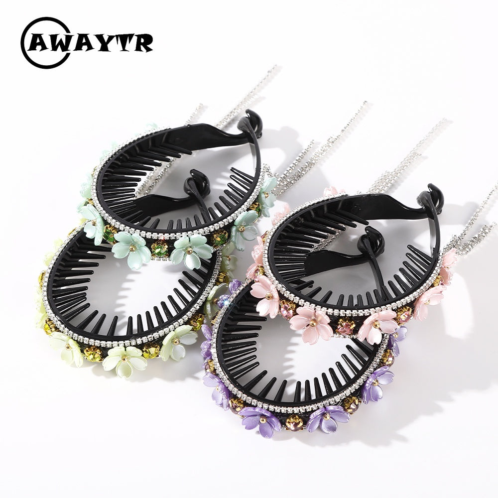 AWAYTR Korean Fashion Flower Rhinestone Hairpin Crystal Ball Head Hairpin Retro Hair Accessories