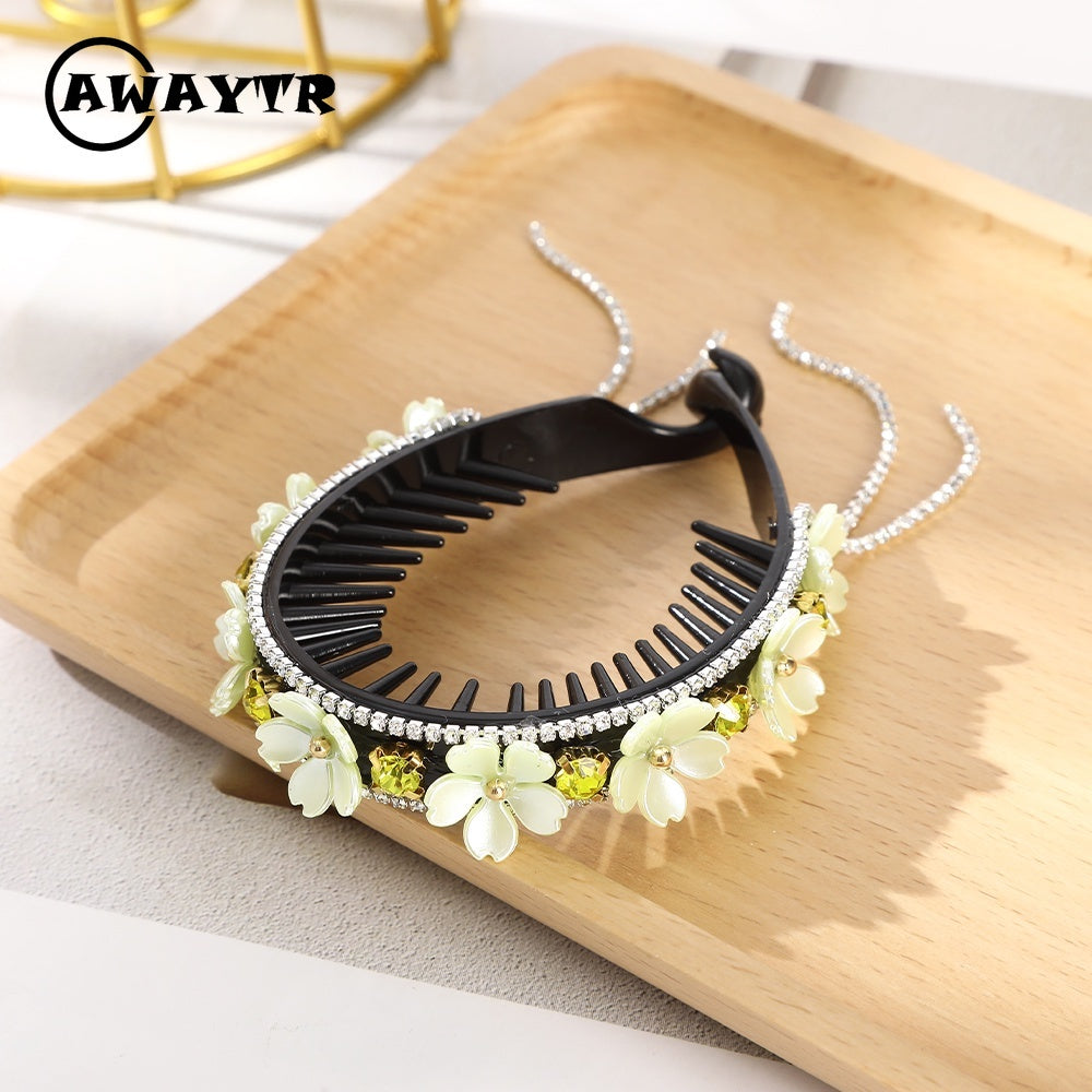 AWAYTR Korean Fashion Flower Rhinestone Hairpin Crystal Ball Head Hairpin Retro Hair Accessories